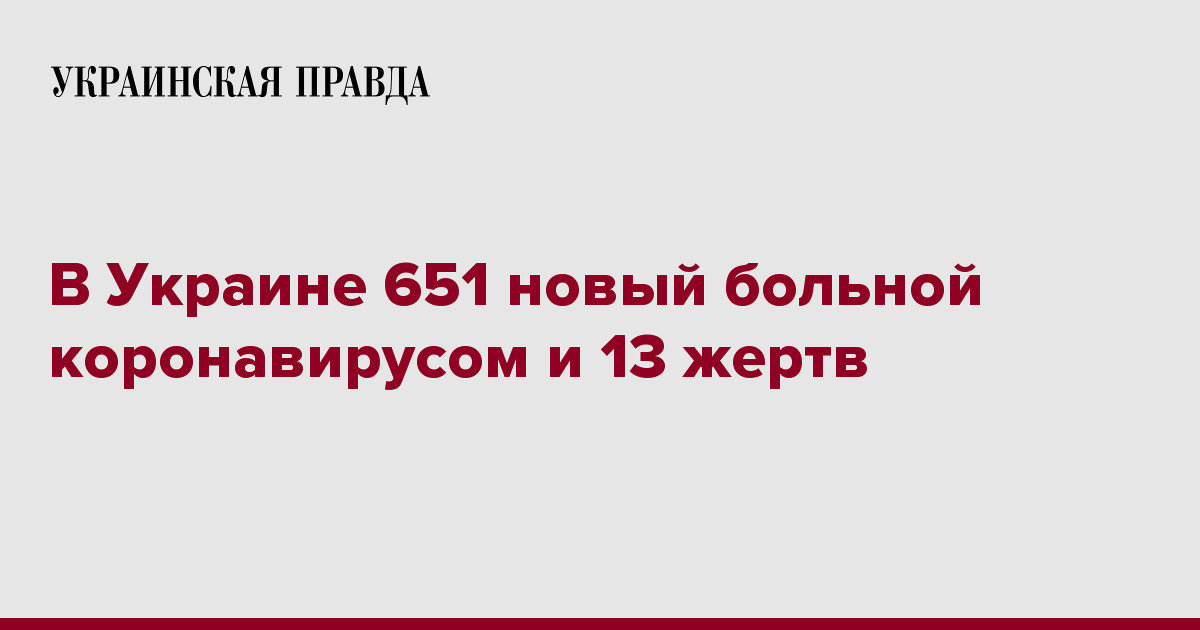 В Украине 651 новый больной коронавирусом и 13 жертв