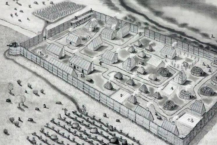 Рассмотрите изображение форта джеймс и усадьбы колониста о каких особенностях
