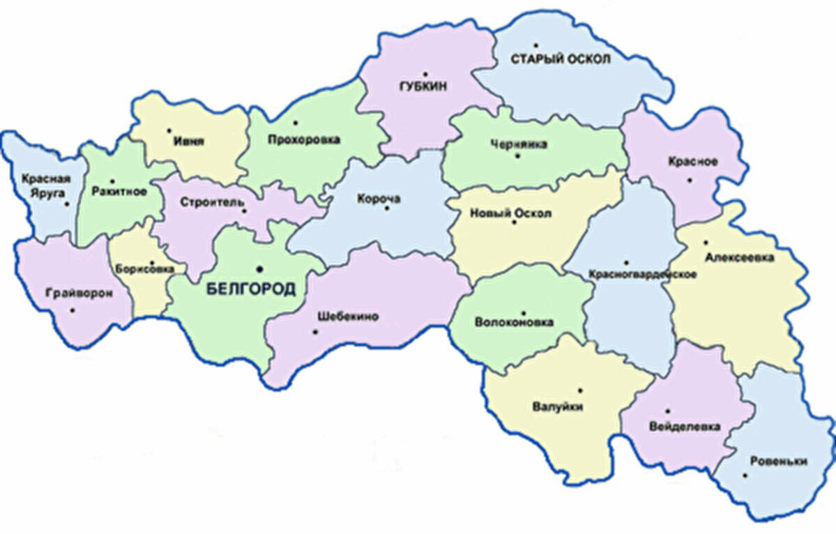 Районные центры Белгородской области на карте